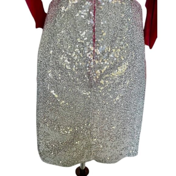 Double Crazy Dress Pink Magenta Puff Long Sleeve Sequin Fringe V Neck Large NWOT - Picture 10 of 14